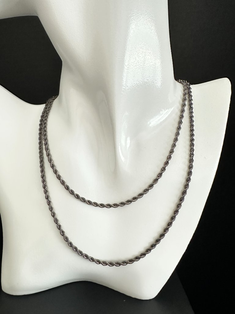 Milor Italy Dark Sterling Silver Rope Necklace 28” Adjustable 17g 925